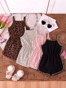4 Randomly Selected Beautiful Designs 1pc Baby Girl Summer New Cami Round Neck Casual Romper - Multicolor - View 2