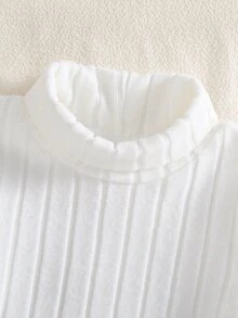 SHEIN Vintaside Kids 3件組乳白色嬰兒高領連身衣，四季爬行衣，新生兒長袖修身親膚柔軟 - 白色 - 查看 5