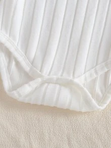 SHEIN Vintaside Kids 3件組乳白色嬰兒高領連身衣，四季爬行衣，新生兒長袖修身親膚柔軟 - 白色 - 查看 6