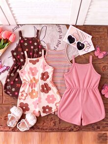 Souflis Souflis 4 Styles Choose 2 Randomly Shipped 2 Pieces, This Cute Girls' Sleeveless Jumpsuit Comes In Four Colors, Soft Fabric, Comfortable And Skin-Friendly For Summer Wear. - Multicolor - View 2