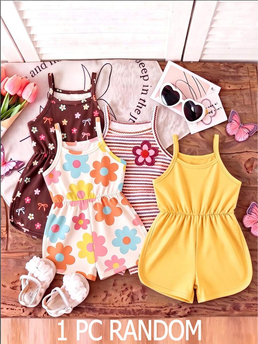 SHEIN 1pc Random, Girls' Summer Sweet Cap Sleeve T-Shirt Multi-Color Leopard Print Soft Summer Top - Multicolor - View 1
