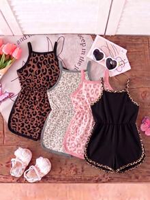 Random 1pc Summer Toddler Girl Leopard Print Spaghetti Strap Jumpsuit, New Casual Round Neck Romper For Baby Girls - Multicolor - View 2