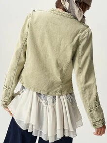 Bohemela Fall Women's Casual Solid-Color Woven Long-Sleeve Slim-Fit Washed Jacket, Napoleonic Jacket/Halloween/Country-Style/Vacation - Army Green - View 7
