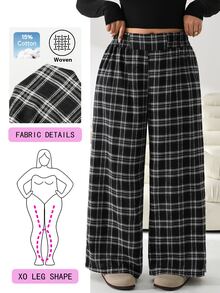 Solflare Plus Size Women's High Waist Plaid Wide Leg Loose Casual Nice 90s Elegant Long Pants Autumn Brunch Formal School College Office Black And White - Multicolor - View 2