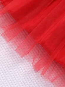 Glamorique Kids Baby Girl Cap Sleeve Rib Mesh Round Neck Princess Summer Dress With Belt - Red - View 7