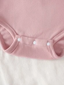 SHEIN Vintaside Kids 女嬰連身褲內搭上衣，可愛粉灰色羅紋粉色條紋黑色長袖小立領，常規百搭秋季疊穿可愛套裝 - 彩色 - 查看 9