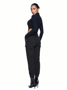 SHEIN ICON Fitted Turtleneck High-Cut Bodysuit - Black - View 2