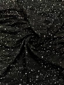 Allurite Luxury Glitter Pleated V-Neck Plus Size Evening Dress, Autumn/Winter Fall Wedding Formal Black Elegant Celestial Sexy Glam Party Halloween - Black - View 7