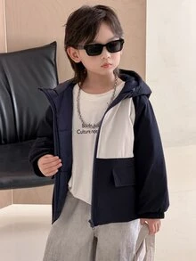 Dazy Kids Jaket Musim Dingin Anak Laki-Laki dengan Lengan Raglan dan Resleting, Dilengkapi Tudung, dan Desain Blok Warna. - Navy Blue - View 8