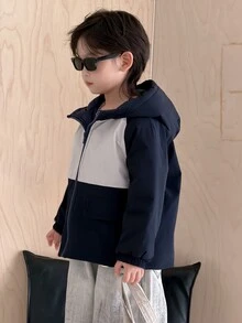 Dazy Kids Jaket Musim Dingin Anak Laki-Laki dengan Lengan Raglan dan Resleting, Dilengkapi Tudung, dan Desain Blok Warna. - Navy Blue - View 6