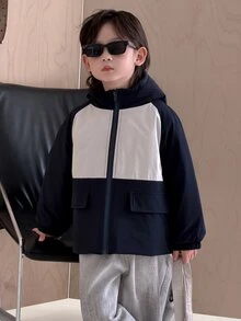 Dazy Kids Jaket Musim Dingin Anak Laki-Laki dengan Lengan Raglan dan Resleting, Dilengkapi Tudung, dan Desain Blok Warna. - Navy Blue - View 5