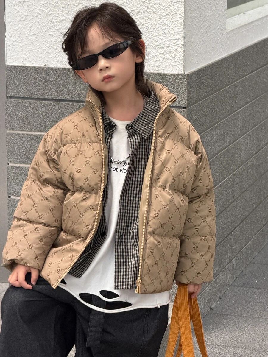 DAZY Young Boy Winter Casual Versatile Warm Jacket Fall - Brown - View 1