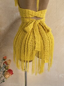 Soleia جمبسوت نسائي مقاس كبير محبوك مع شرابات للعطلات - أصفر - مشاهدة 10