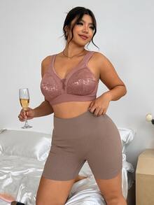 Firerie Plus Size Lace Patchwork Wireless Bralette 1 Piece Casual Daily At Home Sleepwear Bra For Women Elegant Lace Bra For Women Everyday - Rust Brown - View 6