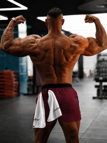 Gym Rark Men's Casual Contrast Color Print Side Slit Sports Biker Shorts Running Shorts, Gym - Burgundy - View 2