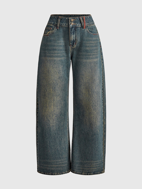 ROMWE Avant Jean en denim pour femmes avec broderie de lettres, strass et motif de crâne