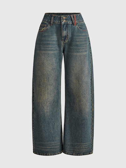 ROMWE Avant Jeans de mezclilla para mujer con bordado de letras, calavera y pedrería