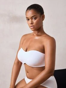 Veilyse MELENECA 女款大尺碼簡約純色無肩帶胸罩 - 白色 - 查看 4