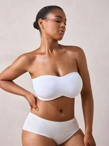 Veilyse MELENECA 女款大尺碼簡約純色無肩帶胸罩 - 白色 - 查看 6