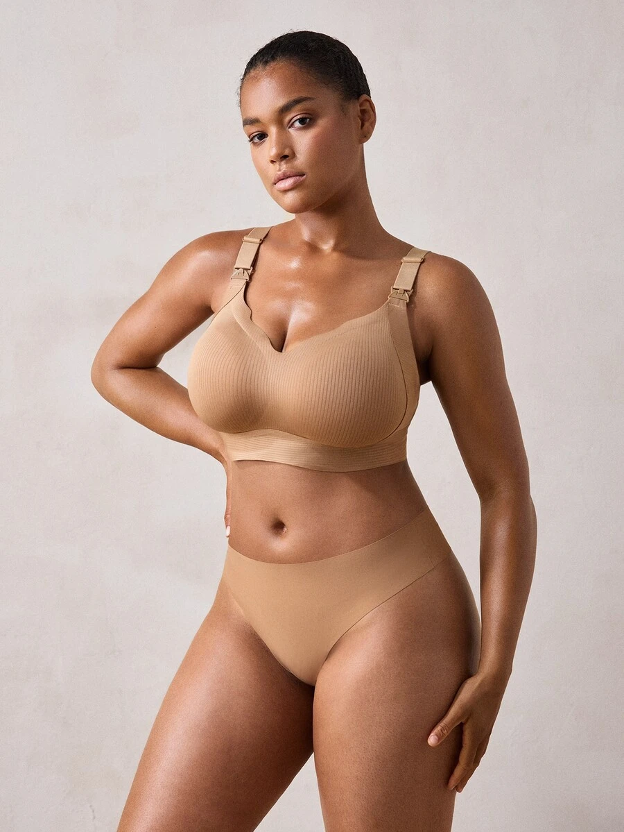 Veilyse Women's Plus Size Nursing Bra With Adjustable Straps, One-Hand Access Clips & 4-Row Back Closure, Comfortable Wireless Maternity Bra For Breastfeeding - Khaki - View 1
