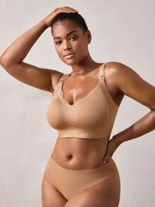 Veilyse Women's Plus Size Nursing Bra With Adjustable Straps, One-Hand Access Clips & 4-Row Back Closure, Comfortable Wireless Maternity Bra For Breastfeeding - Khaki - View 7