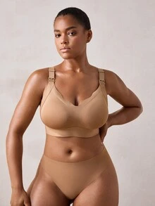Veilyse Women's Plus Size Nursing Bra With Adjustable Straps, One-Hand Access Clips & 4-Row Back Closure, Comfortable Wireless Maternity Bra For Breastfeeding - Khaki - View 5