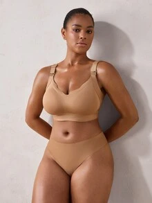 Veilyse Women's Plus Size Nursing Bra With Adjustable Straps, One-Hand Access Clips & 4-Row Back Closure, Comfortable Wireless Maternity Bra For Breastfeeding - Khaki - View 8