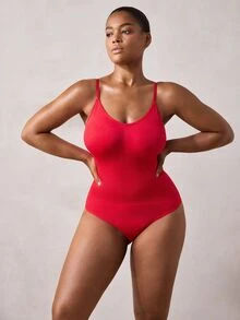 Veilyse 1pc Women Plus Size Seamless Tummy Control Butt Lifter Bodysuit Thong Shapewear Summer - Red - View 4