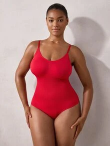Veilyse 1pc Women Plus Size Seamless Tummy Control Butt Lifter Bodysuit Thong Shapewear Summer - Red - View 8