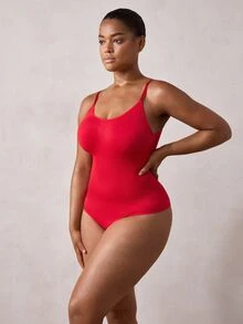 Veilyse 1pc Women Plus Size Seamless Tummy Control Butt Lifter Bodysuit Thong Shapewear Summer - Red - View 5
