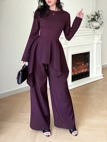 Modelyn Women's Solid Color Long Sleeve Top And Pants Casual Daily 2 Pieces Set - Rust Brown - View 5