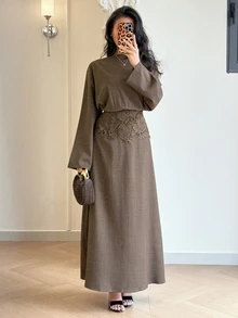 Veilorie 女款優雅蕾絲拼接洋裝 - 橄欖綠 - 查看 3