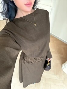 Veilorie 女款優雅蕾絲拼接洋裝 - 橄欖綠 - 查看 6