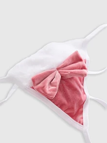 ROMWE Kawaii Set Cosplay Kelinci Pink Berbulu Halus, Bikini Halter Berbulu Halus 3 Potong, Cocok untuk Pasangan Intim - Berwarna merah muda - View 3