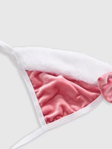 ROMWE Kawaii Set Cosplay Kelinci Pink Berbulu Halus, Bikini Halter Berbulu Halus 3 Potong, Cocok untuk Pasangan Intim - Berwarna merah muda - View 4