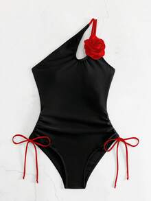 Bonvoyette 2025 Women Holiday Beach Floral Decor One-Piece Swimsuit Summer - Red - View 6