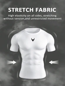 Gym Rark Men's Graphic Print White Short Sleeve Top And Blue Drawstring Waist Pants Sports Suit Gym Workout Set, Lightweight - White - View 4