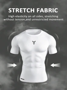 Gym Rark Men's Gym Compression Shirt,Black And White Summer Athleisure Raglan Short Sleeve Crew Neck Workout Tops,Breathable Fitted Casual Sports Shirt - White - View 3