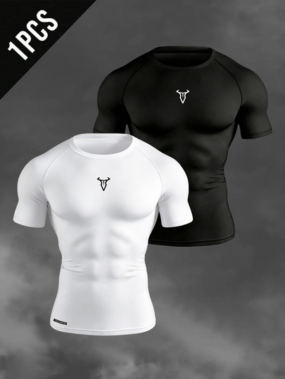 Gym Rark Men's Gym Compression Shirt,Black And White Summer Athleisure Raglan Short Sleeve Crew Neck Workout Tops,Breathable Fitted Casual Sports Shirt