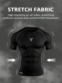 Gym Rark 3pcs Men's Contrast Stitch Raglan Short Sleeve Soft & Breathable Athletic T-Shirts Spandex Gym Compression Dry Fit Shirts , Lightweight - Black - View 3