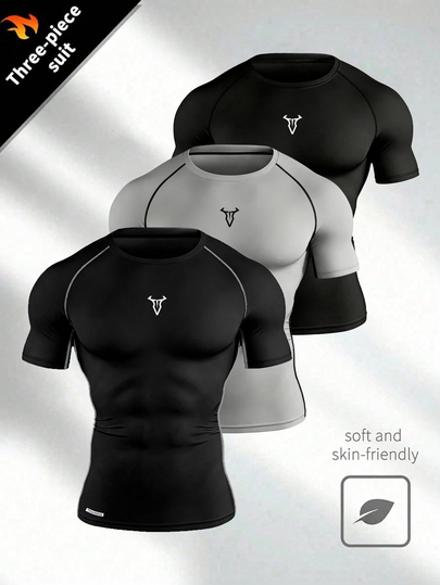 Gym Rark 3 قطع قمصان رياضية قصيرة الأكمام مريحة وقابلة للتنفس للرجال، بتفاصيل خياطة متباينة، مصنوعة من الاسبندكس، ملائمة للضغط في صالة الألعاب الرياضية، تجف بسرعة، خفيفة الوزن