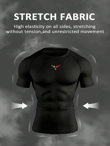 Gym Rark Men's Graphic Print Round Neck Short Sleeve Top And Striped Print Wide Leg Pants Sports Suit, Gym - Black - View 3