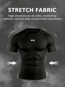 Gym Rark 2pcs Men's Barbell Print Sports T-Shirts Compression T-Shirt, Gym - Black - View 3