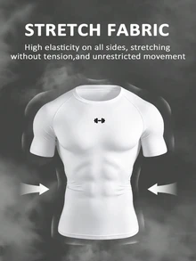 Gym Rark 2pcs Men's Barbell Print Sports T-Shirts Compression T-Shirt, Gym - Black - View 5