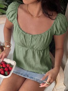 SHEIN EZwear 夏季休閒薄荷綠短袖襯衫 - 薄荷綠 - 查看 4