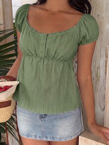 SHEIN EZwear 夏季休閒薄荷綠短袖襯衫 - 薄荷綠 - 查看 5