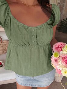 SHEIN EZwear 夏季休閒薄荷綠短袖襯衫 - 薄荷綠 - 查看 10