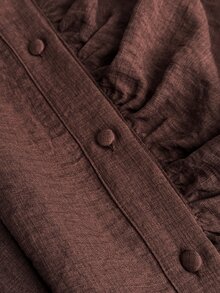Maweii Plus Size Asymmetrical Long Sleeve Shirt, Textured Stand Collar Cardigan Top With Asymmetric Drape Shawl Design, Loose Fit Flattering Drape Blouse, Unique Design Top - Brown - View 5