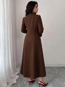 Modelyn 女士纯色长款大衣，适合通勤，秋冬季穿着 - 鏽棕色 - 查看 2