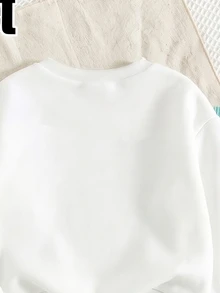 SHEIN 1套女童可愛餃子與紮染彩色印花休閒百搭圓領長袖衛衣＋喇叭褲，適合日常穿著 - 彩色 - 查看 7